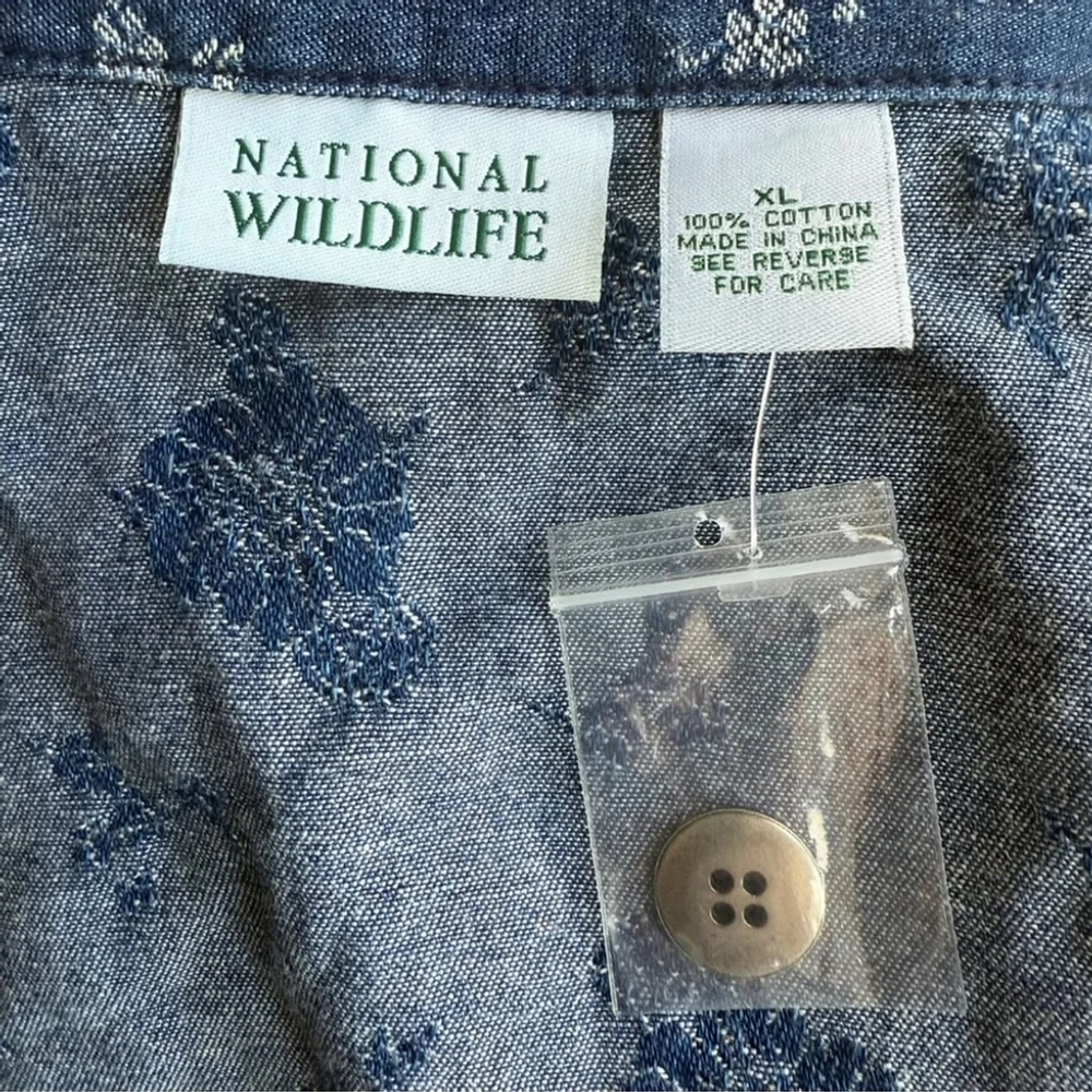 National Wildlife Women's Blue Floral Jean Jacket Size XL Boho Vintage Style